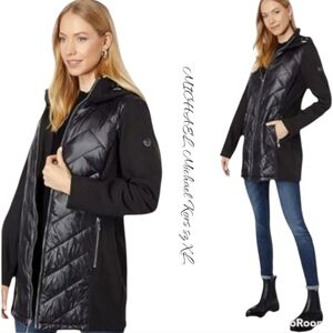 NWT MICHAEL KORS Navy Mixed Media Puffer Jacket Sz  XL